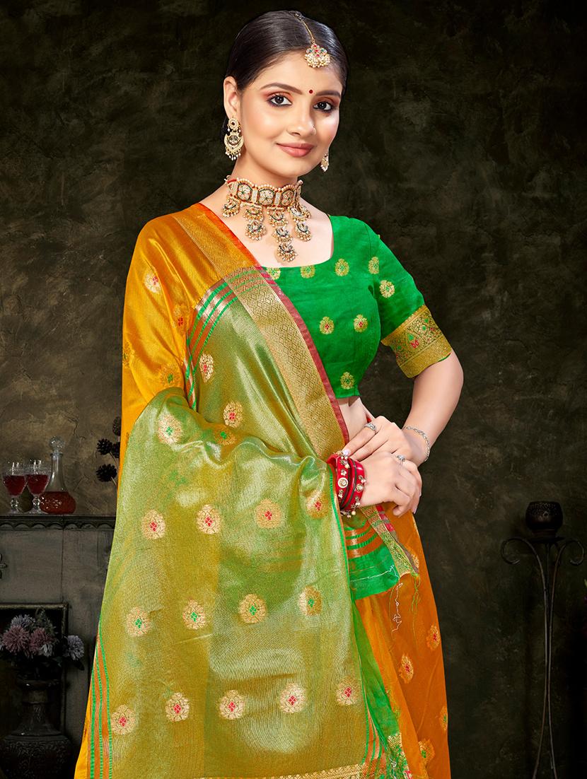 yellow self design banarasi saree - 20431156 - Standard Image - 1