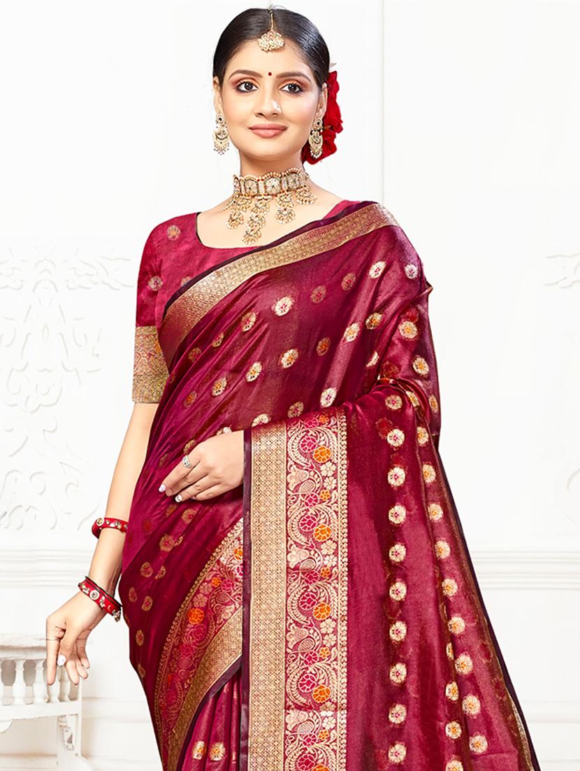 maroon self design banarasi saree - 20431158 - Standard Image - 1