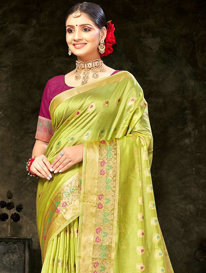 lime self design banarasi saree - 20431166 - Standard Image - 1