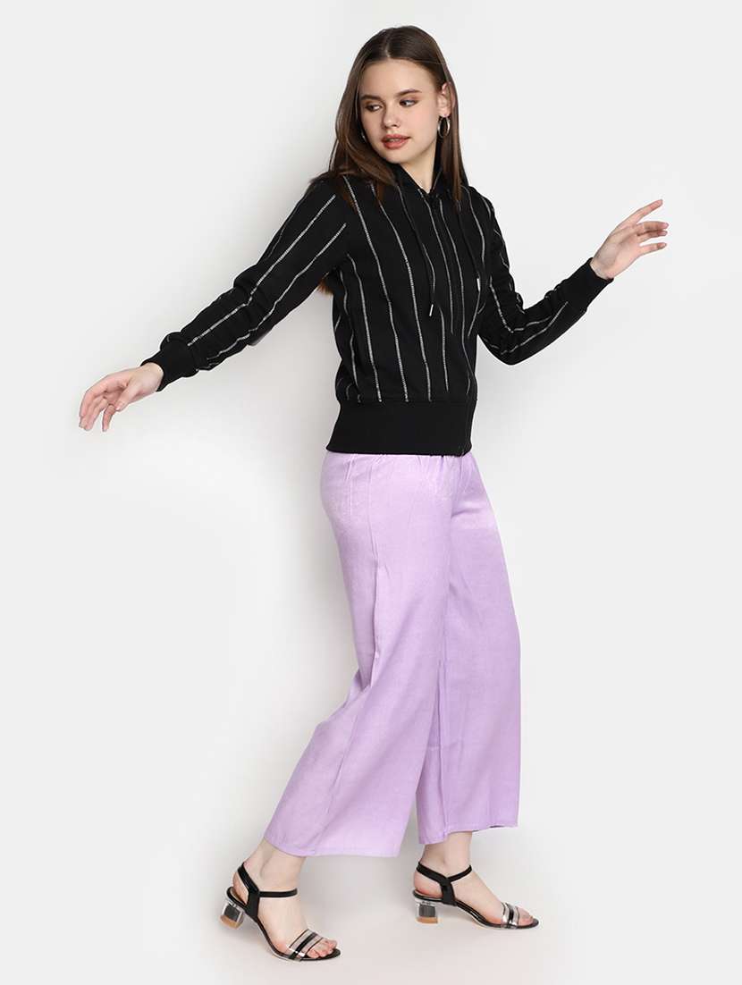 women black striped hooded neck sweatshirt - 20431222 - Standard Image - 4
