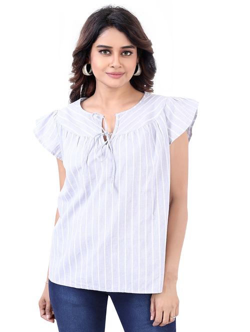 tie up neck striped top - 20431362 -  Standard Image - 0
