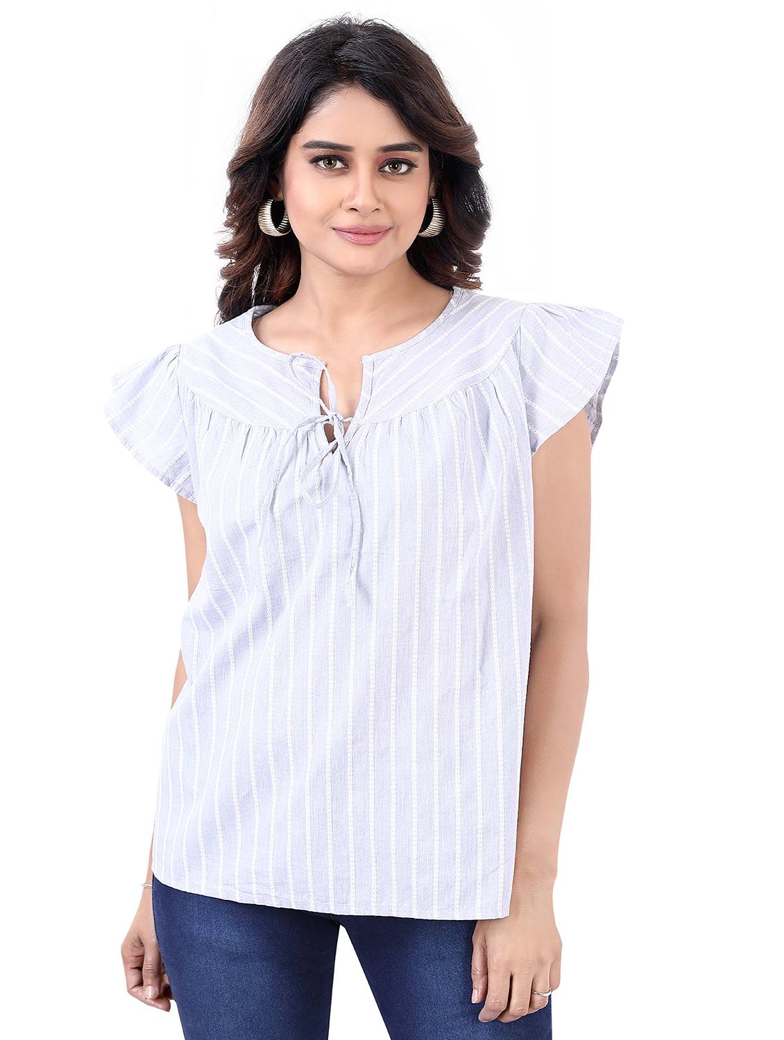 tie up neck striped top - 20431362 -  Zoom Image - 0