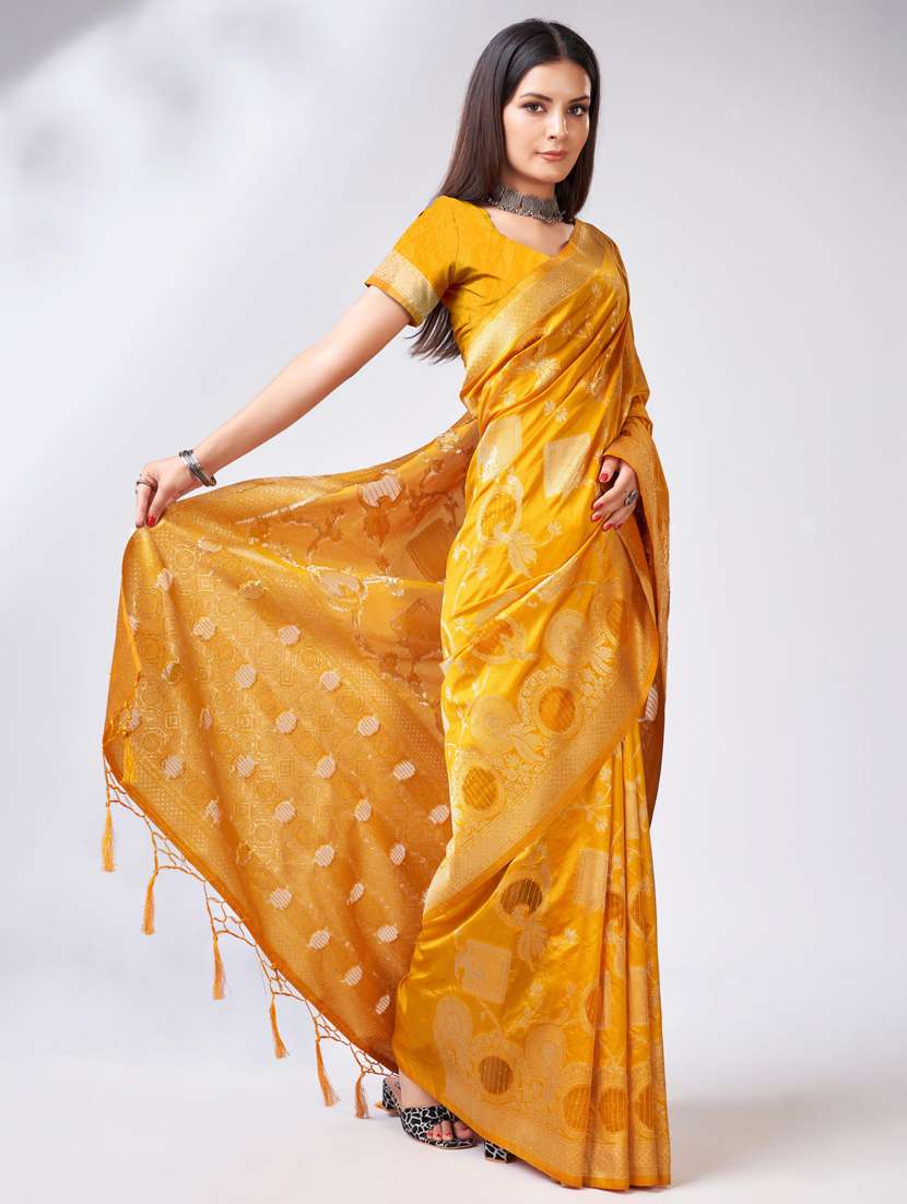 yellow self design banarasi saree - 20433955 -  Standard Image - 1