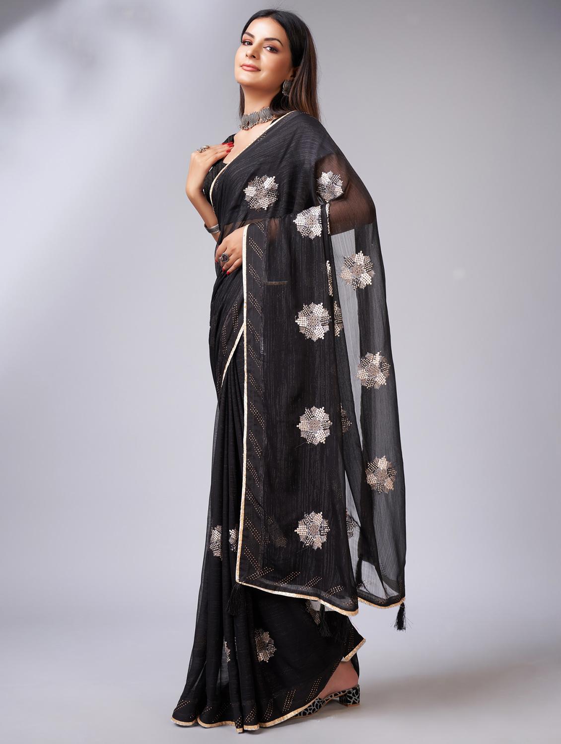 black solid with work saree - 20433956 - Standard Image - 1
