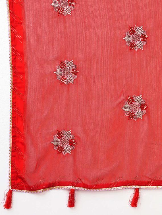 red solid with work saree - 20433959 - Standard Image - 4