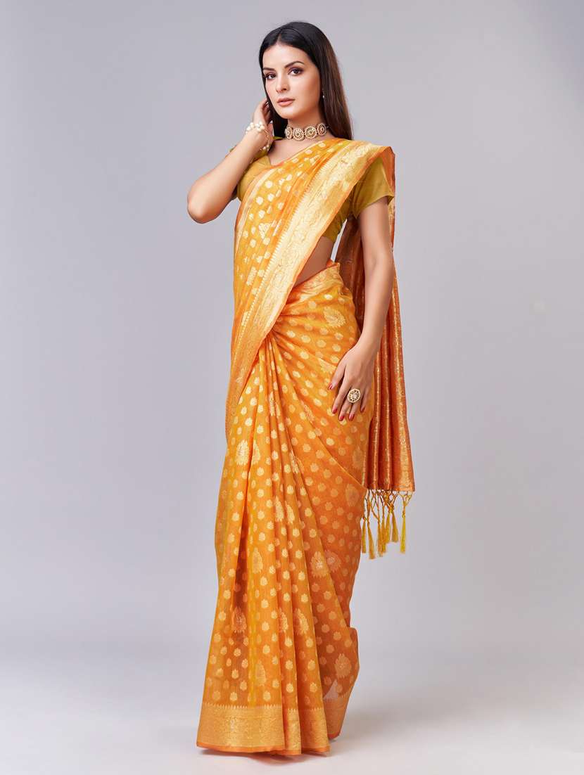 yellow self design banarasi saree - 20433993 -  Standard Image - 1