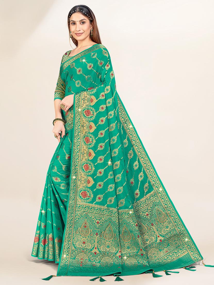 sea green self design banarasi saree - 20434007 - Standard Image - 1
