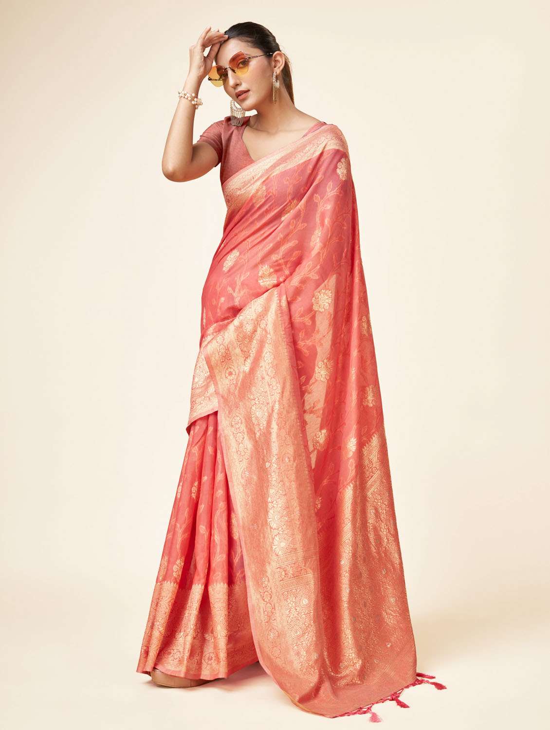 peach self design banarasi saree - 20434009 - Standard Image - 1