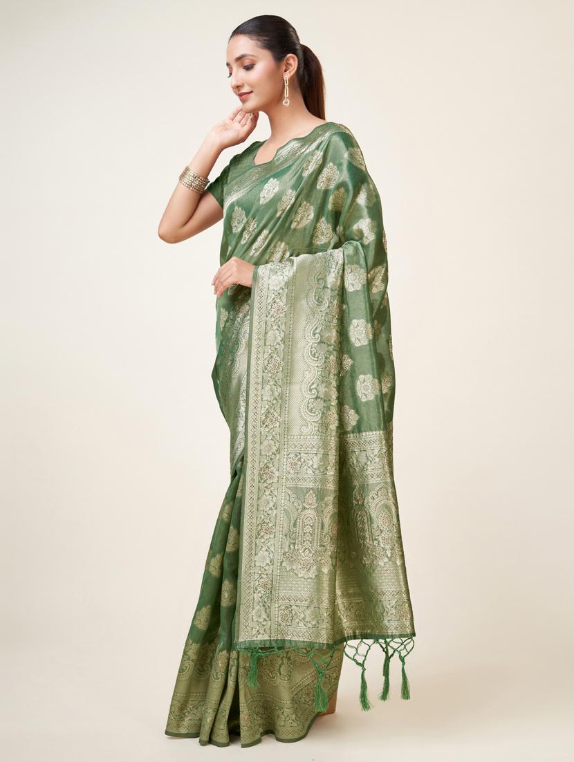 green self design banarasi saree - 20434026 - Standard Image - 1