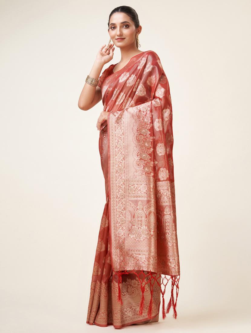 red self design banarasi saree - 20434027 - Standard Image - 1