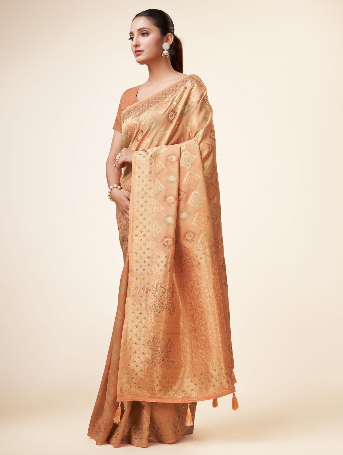 women peach banarasi saree - 20434031 - Standard Image - 1