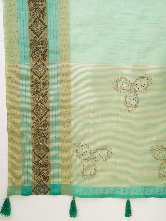 sea green self design bordered saree - 20434036 - Standard Image - 4