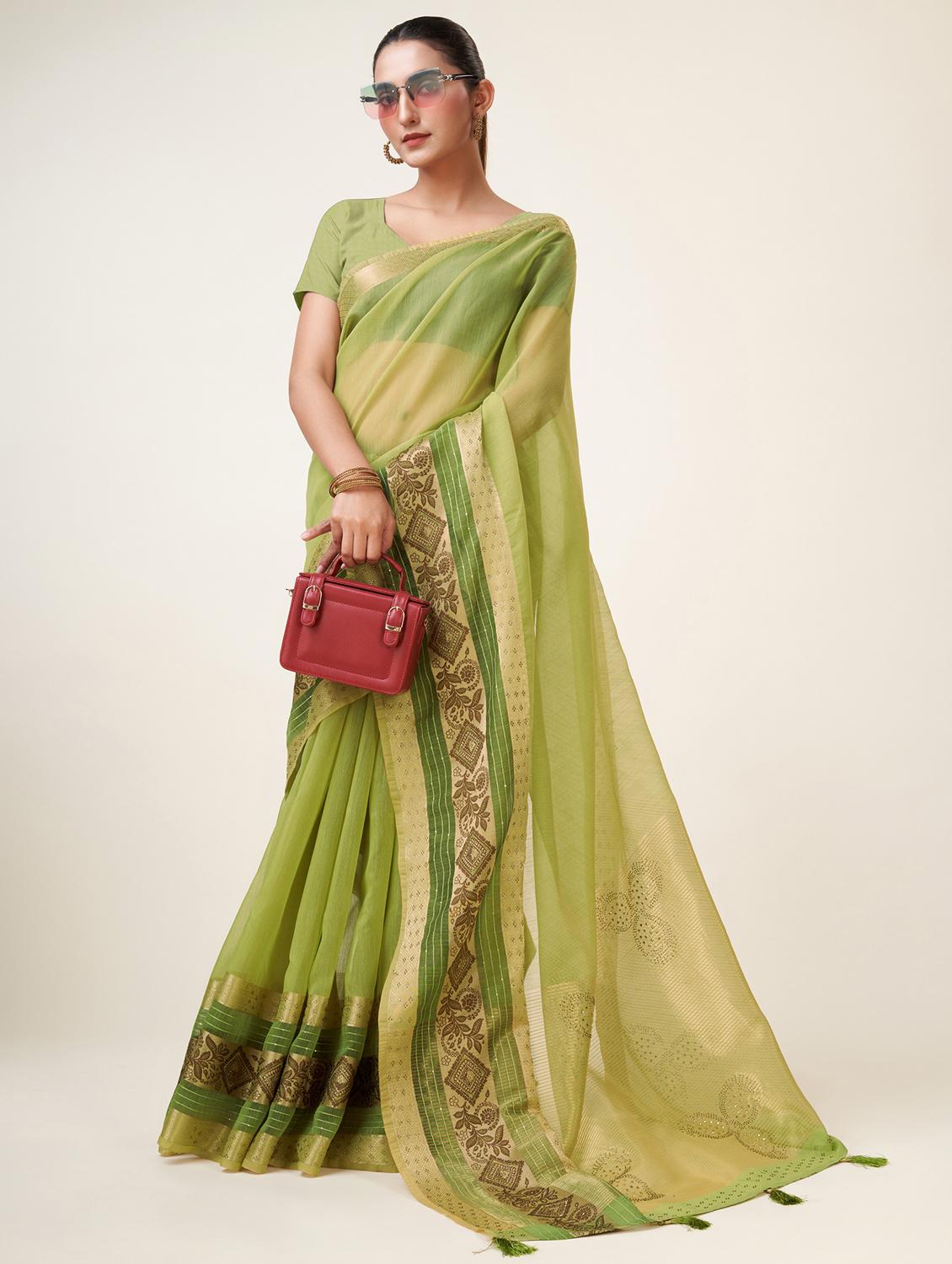neo mint self design bordered saree - 20434038 - Standard Image - 1
