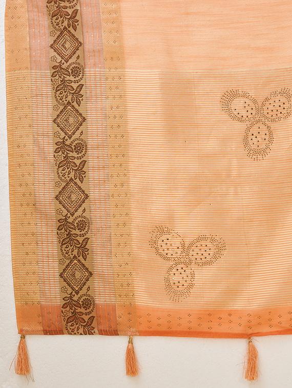 orange self design bordered saree - 20434039 - Standard Image - 4