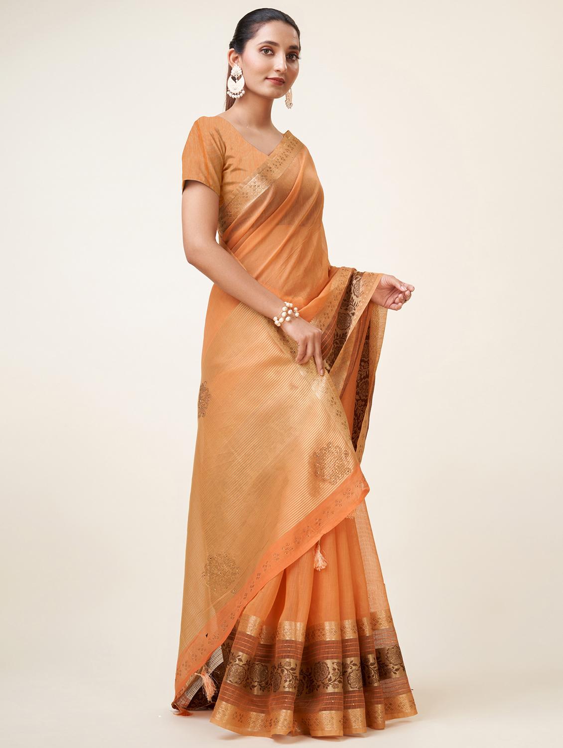 peach self design bordered saree - 20434041 - Standard Image - 1