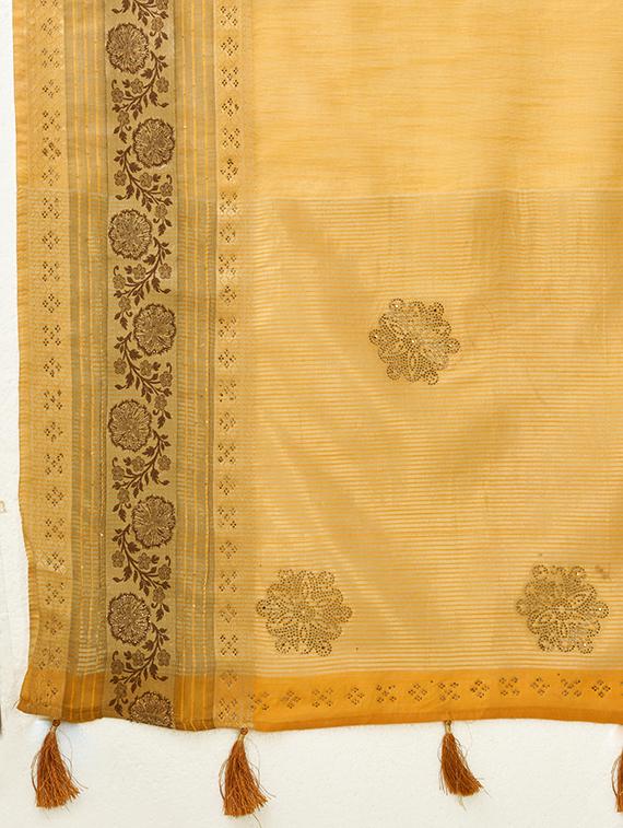 yellow self design bordered saree - 20434044 - Standard Image - 4