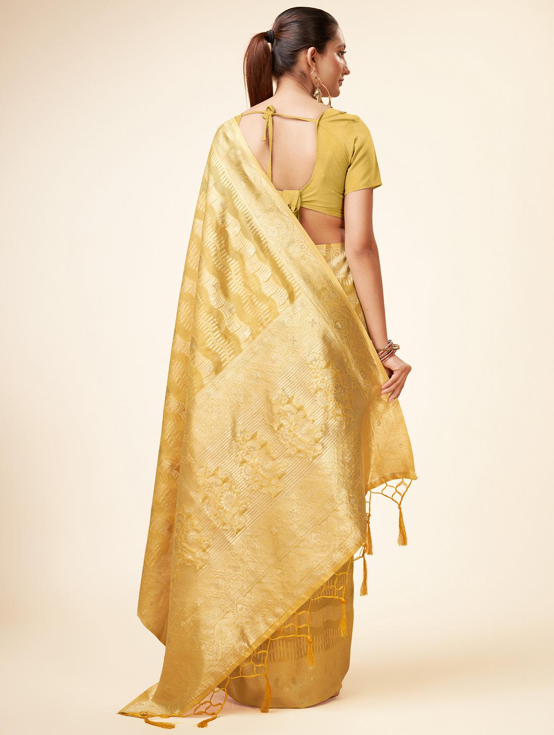 yellow self design banarasi saree - 20434067 - Standard Image - 1