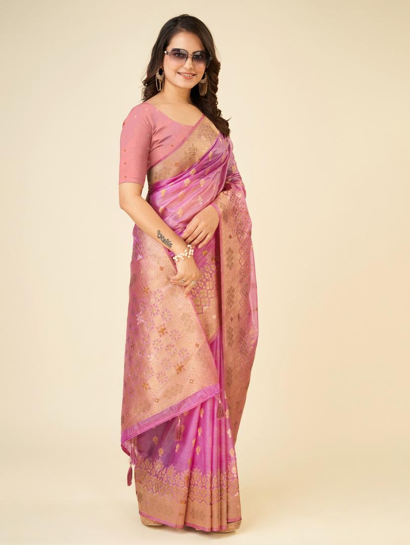 lavender self design bordered saree - 20434076 - Standard Image - 1
