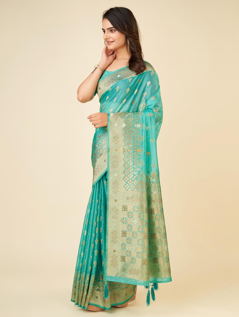 sea green self design bordered saree - 20434077 - Standard Image - 1