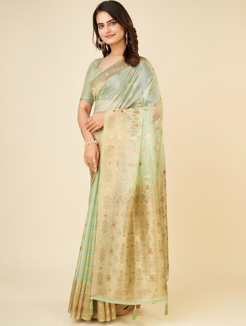neo mint self design bordered saree - 20434079 - Standard Image - 1