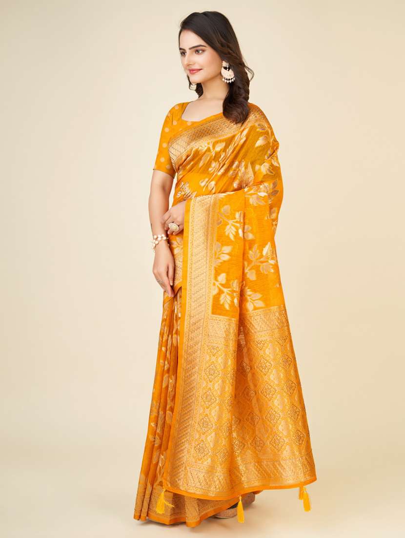 yellow self design banarasi saree - 20434087 - Standard Image - 1