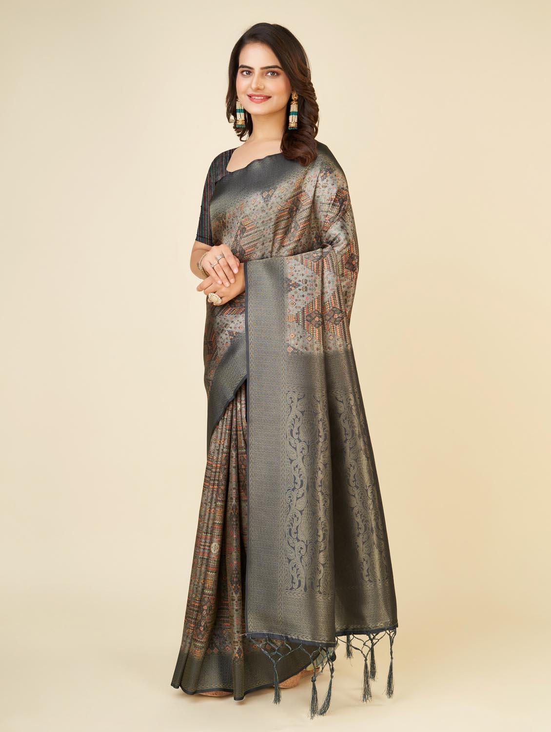 zari bordered printed saree - 20434097 - Standard Image - 1