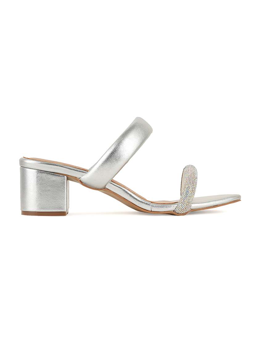 women silver block heel sandal - 20434437 -  Standard Image - 1