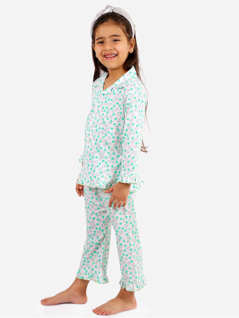 girls white & green nightwear set - 20434451 -  Standard Image - 1