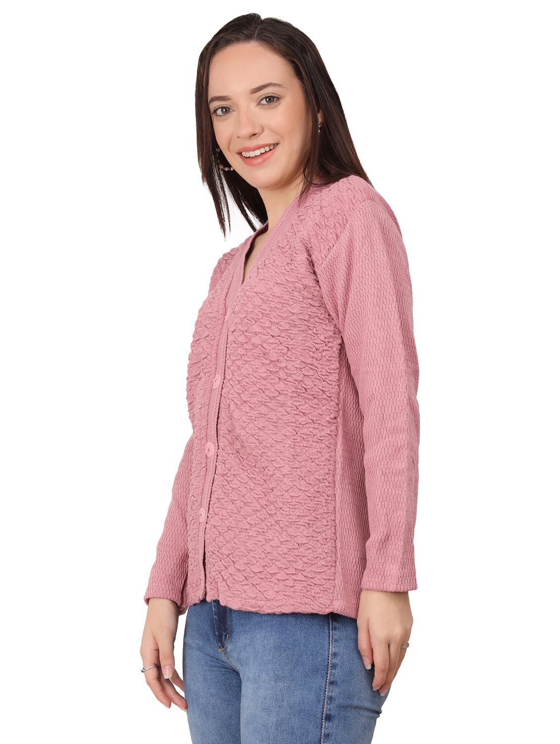 pink self designed woolen cardigan - 20434648 - Standard Image - 1
