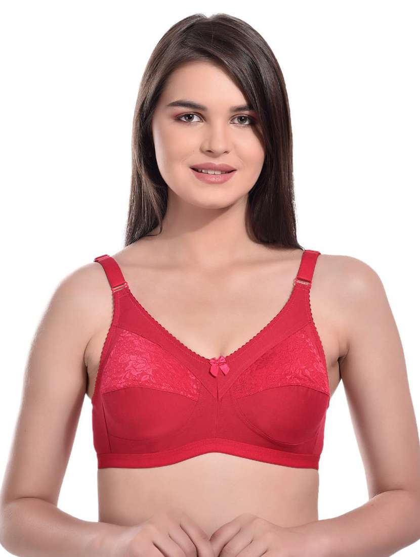 solid red cotton regular bra