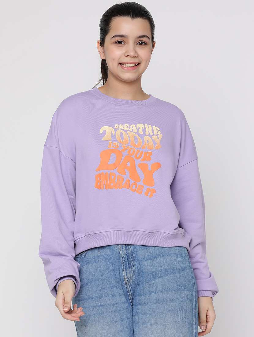 girls long sleeved typographic print sweatshirt