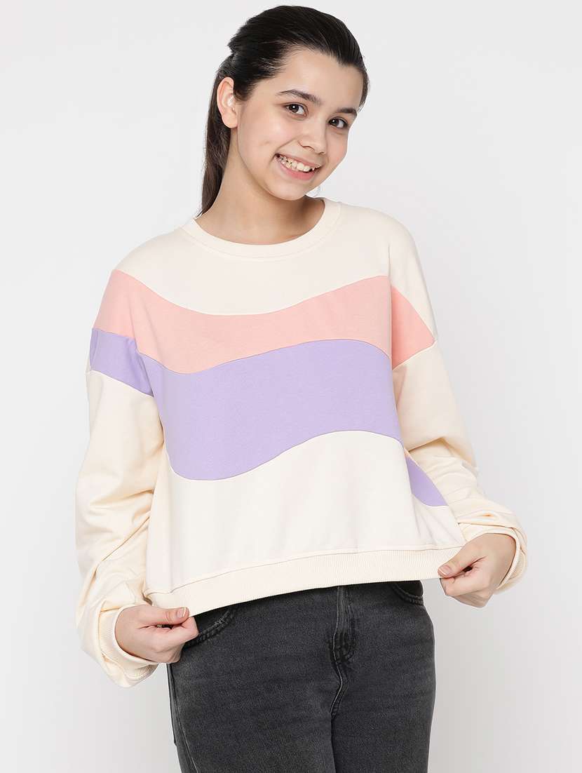 girls long sleeved color block sweatshirt - 20435829 -  Standard Image - 1