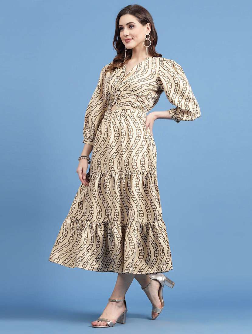 beige printed tiered dress - 20436045 -  Standard Image - 1