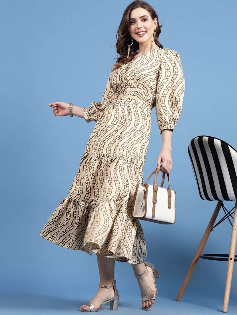 beige printed tiered dress - 20436045 -  Standard Image - 4