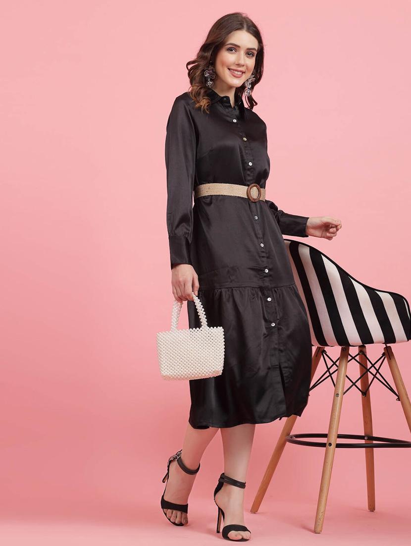 black solid drop waist dress - 20436048 - Standard Image - 4