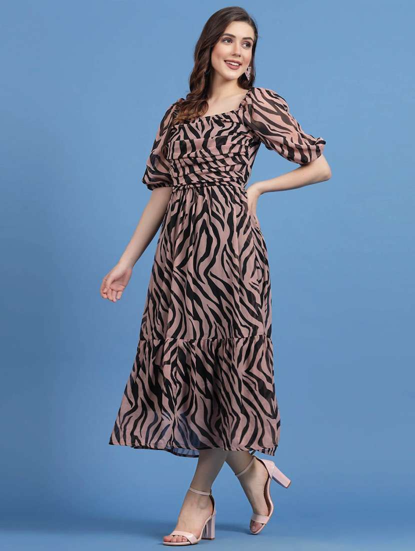 beige animal print fit & flare dress - 20436049 -  Standard Image - 1