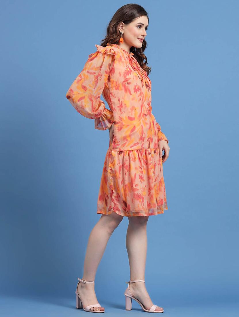 peach printed drop waist dress - 20436051 - Standard Image - 1