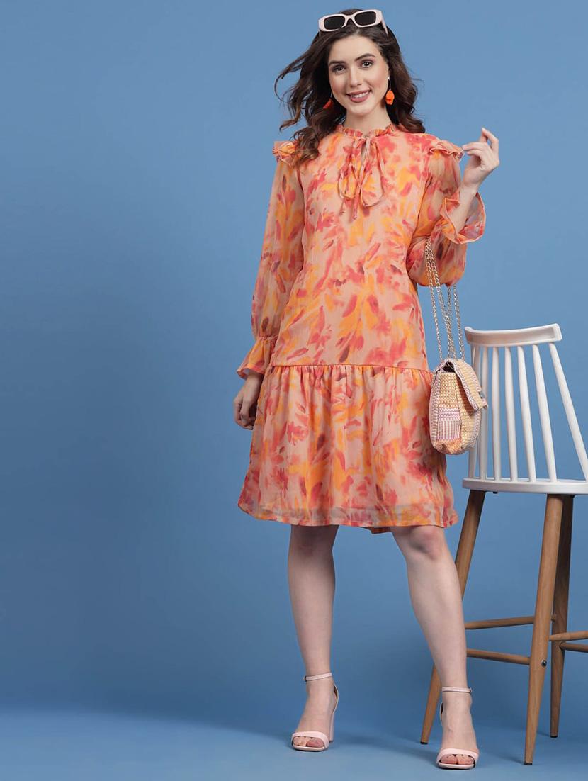 peach printed drop waist dress - 20436051 - Standard Image - 4