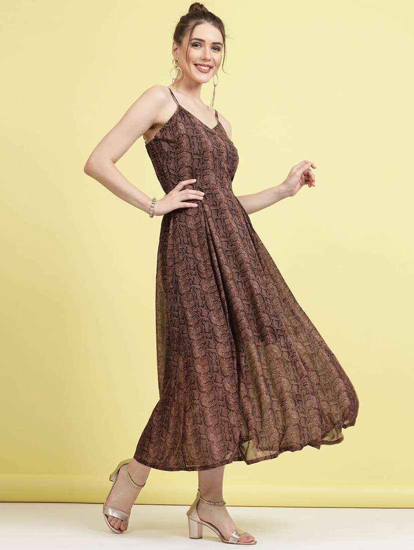 brown animal print a-line dress - 20436075 -  Standard Image - 1