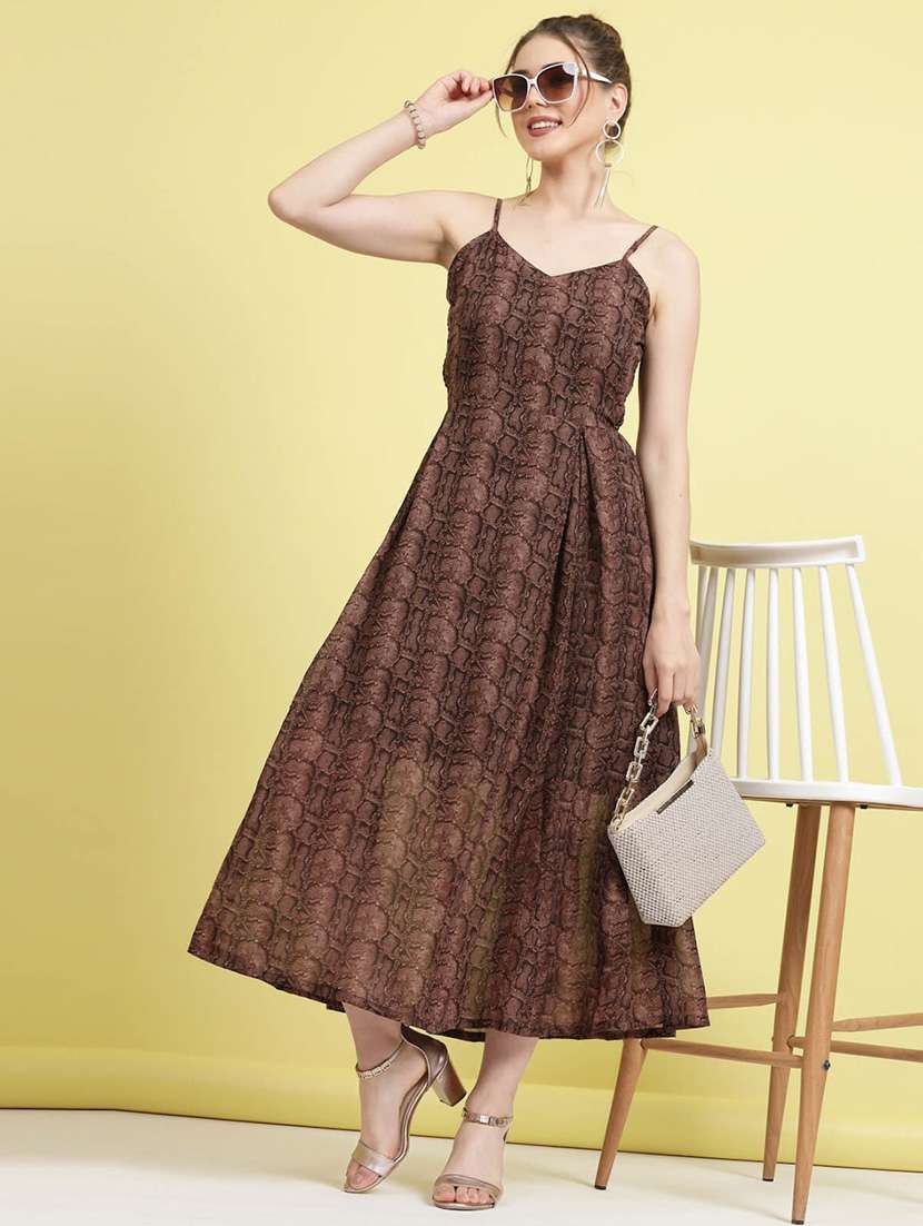 brown animal print a-line dress - 20436075 -  Standard Image - 4