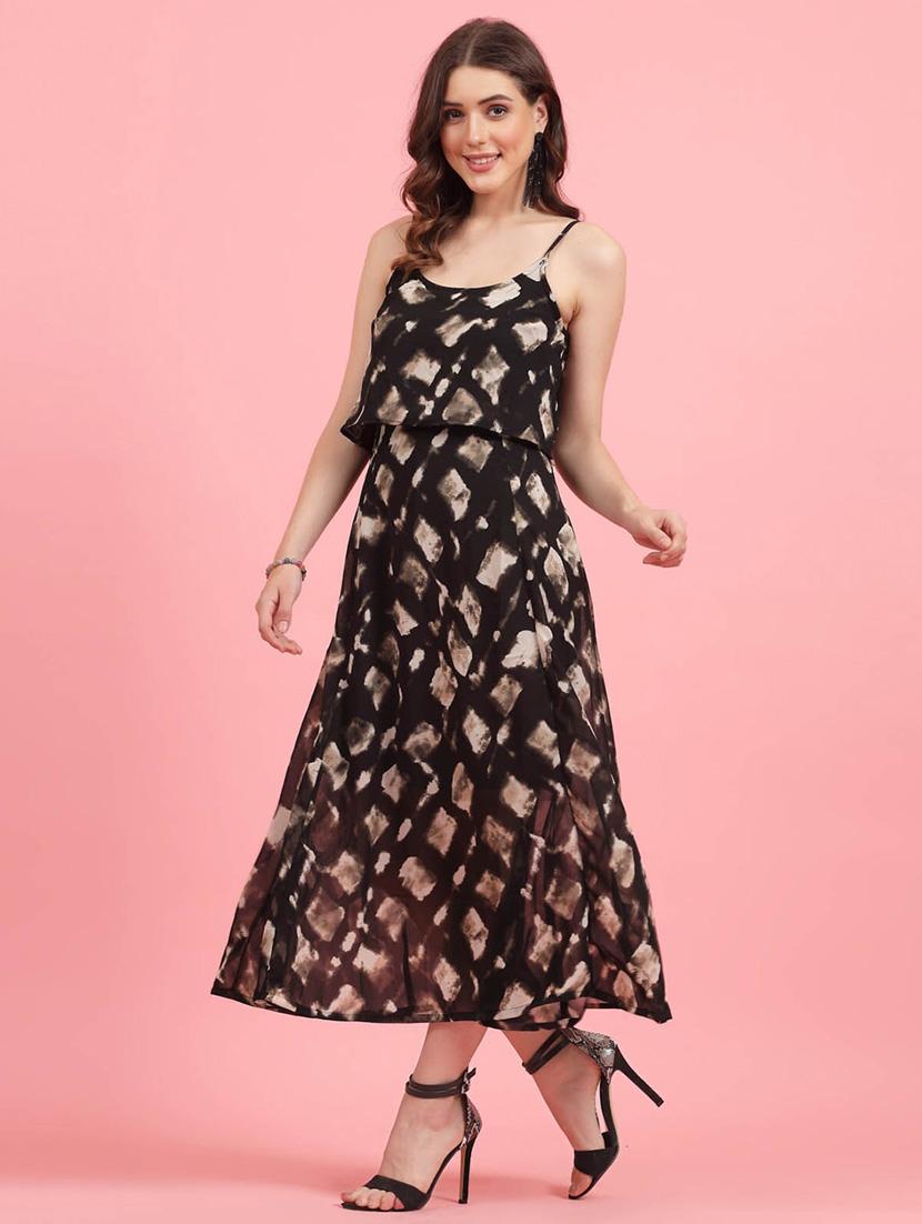 black printed a-line dress - 20436078 - Standard Image - 1