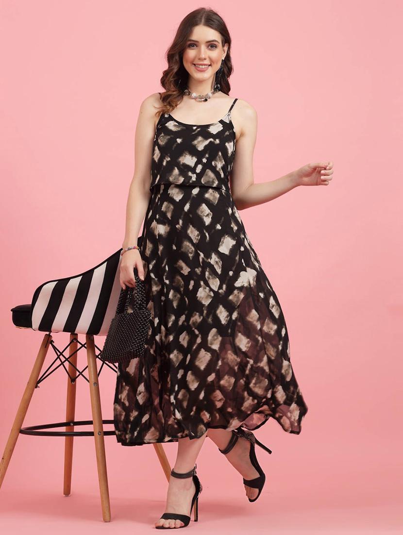 black printed a-line dress - 20436078 - Standard Image - 4