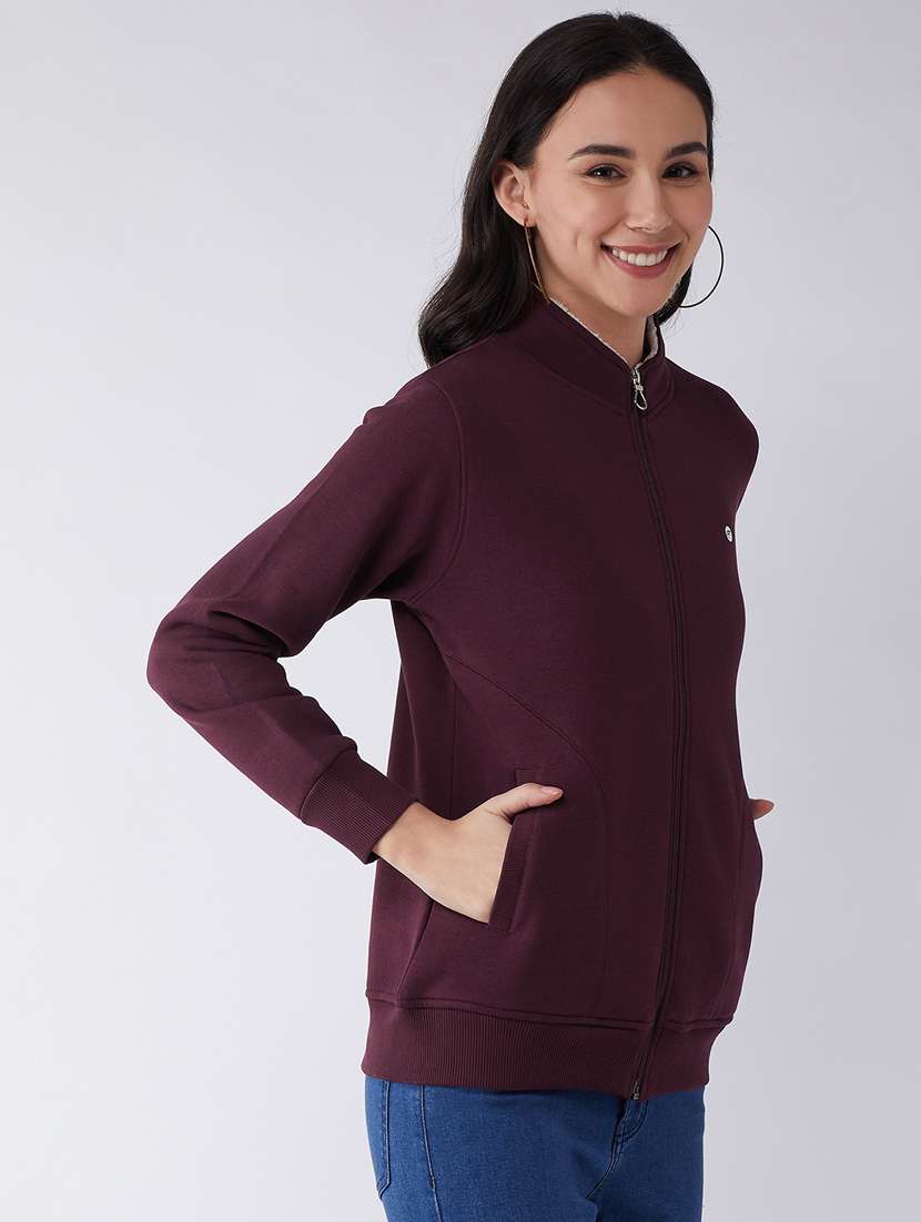 purple solid stand collar sweatshirt - 20436403 -  Standard Image - 1