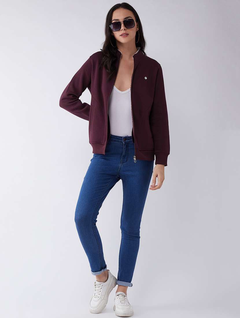 purple solid stand collar sweatshirt - 20436403 -  Standard Image - 4