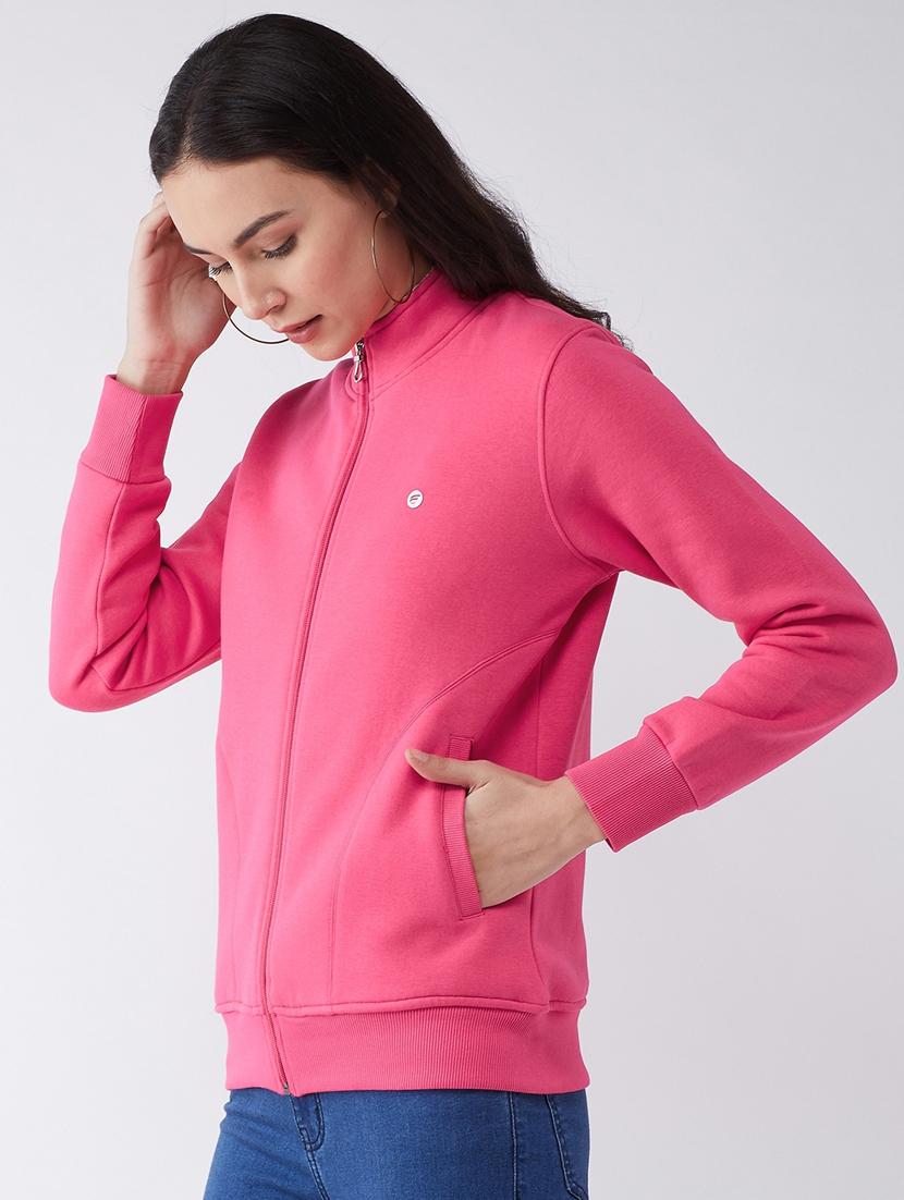 pink solid stand collar sweatshirt - 20436404 - Standard Image - 1