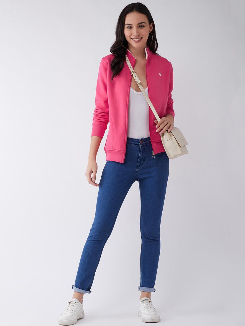 pink solid stand collar sweatshirt - 20436404 - Standard Image - 4
