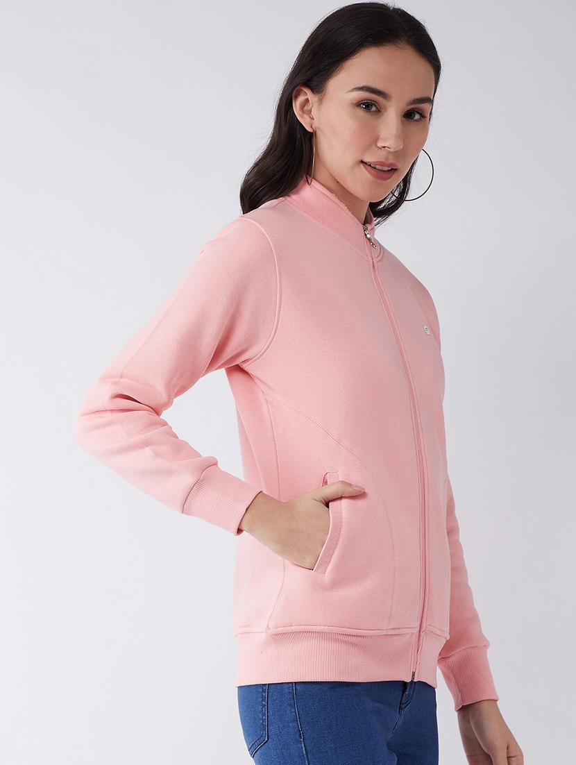 pink solid stand collar sweatshirt - 20436406 -  Standard Image - 1