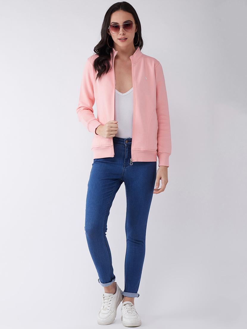 pink solid stand collar sweatshirt - 20436406 - Standard Image - 4