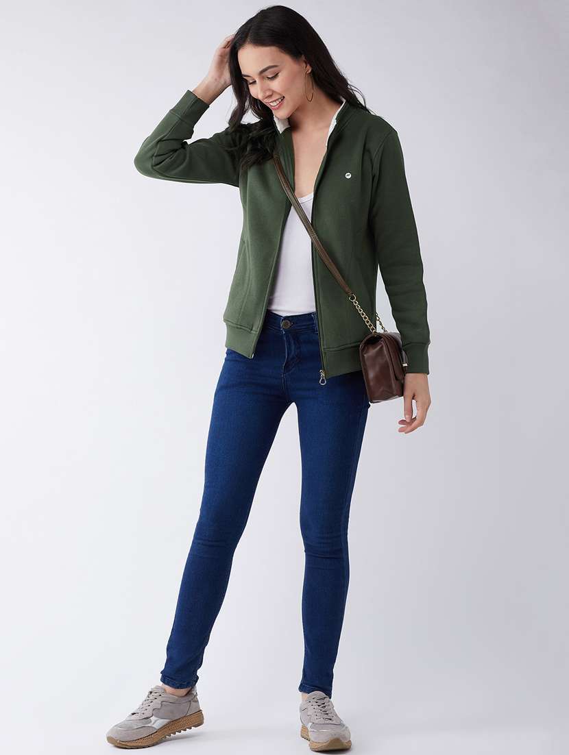 green solid stand collar sweatshirt - 20436407 - Standard Image - 4