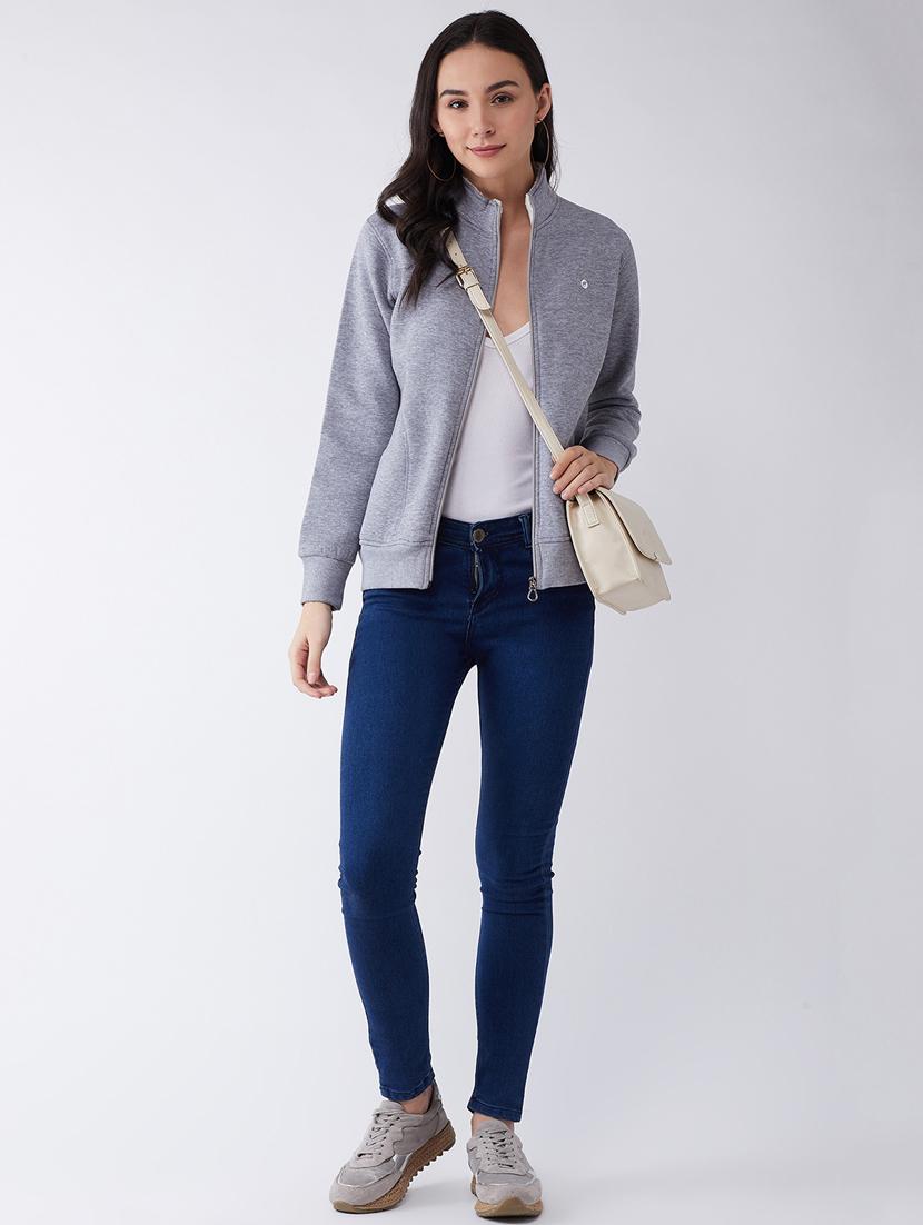 grey solid stand collar sweatshirt - 20436409 - Standard Image - 4